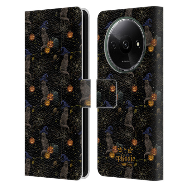 Episodic Drawing Spooky Patterns Cat's Halloween Hat Leather Book Wallet Case Cover For Xiaomi Redmi A3