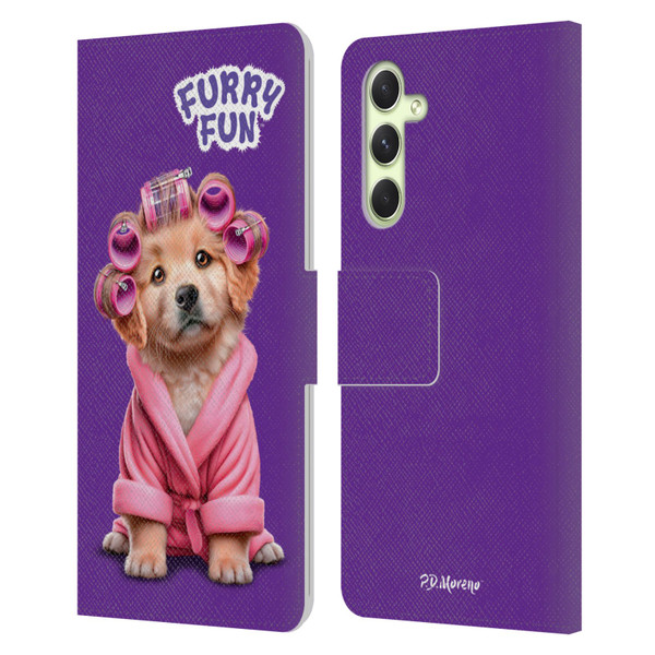 P.D. Moreno Furry Fun Artwork Puppy With Curlers Leather Book Wallet Case Cover For Samsung Galaxy A54 5G