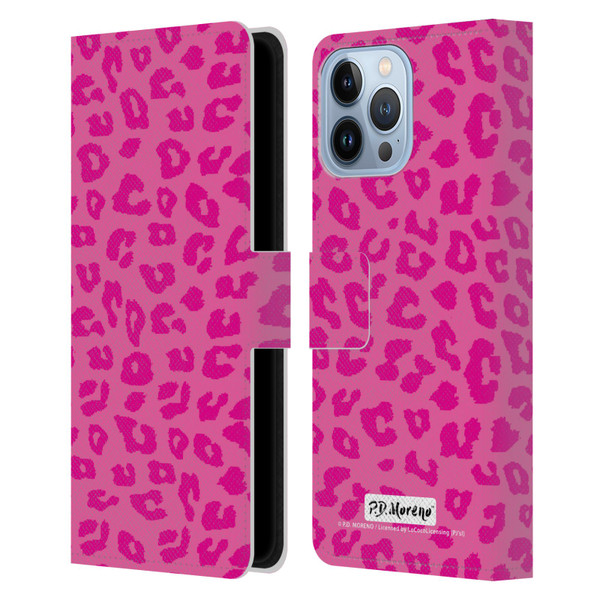P.D. Moreno Patterns Pink Leopard Leather Book Wallet Case Cover For Apple iPhone 13 Pro Max