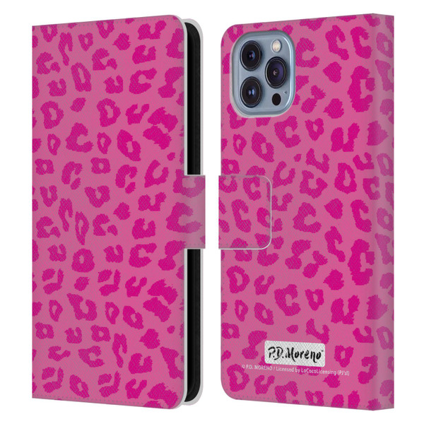 P.D. Moreno Patterns Pink Leopard Leather Book Wallet Case Cover For Apple iPhone 14