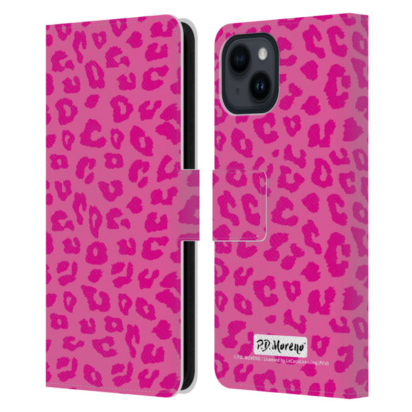 P.D. Moreno Patterns Pink Leopard Leather Book Wallet Case Cover For Apple iPhone 15