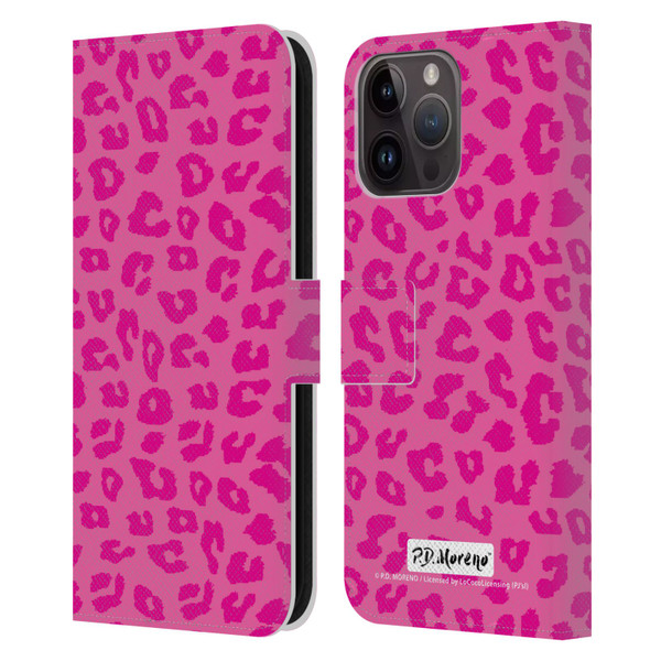 P.D. Moreno Patterns Pink Leopard Leather Book Wallet Case Cover For Apple iPhone 15 Pro Max