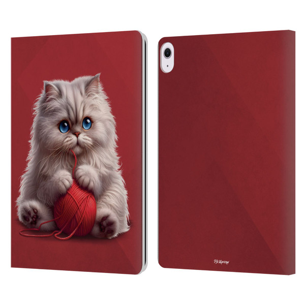 P.D. Moreno Play Cat Artwork Red Yarn Leather Book Wallet Case Cover For Apple iPad Air 13 2024