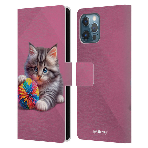 P.D. Moreno Play Cat Artwork Spikey Ball Leather Book Wallet Case Cover For Apple iPhone 12 Pro Max