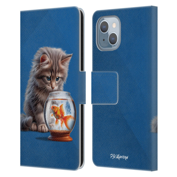 P.D. Moreno Play Cat Artwork Goldfish Leather Book Wallet Case Cover For Apple iPhone 14