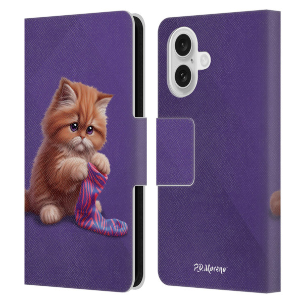 P.D. Moreno Play Cat Artwork Colorful Sock Leather Book Wallet Case Cover For Apple iPhone 16