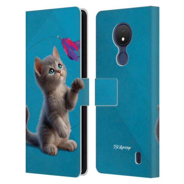 P.D. Moreno Play Cat Artwork Toy Feather Leather Book Wallet Case Cover For Nokia C21