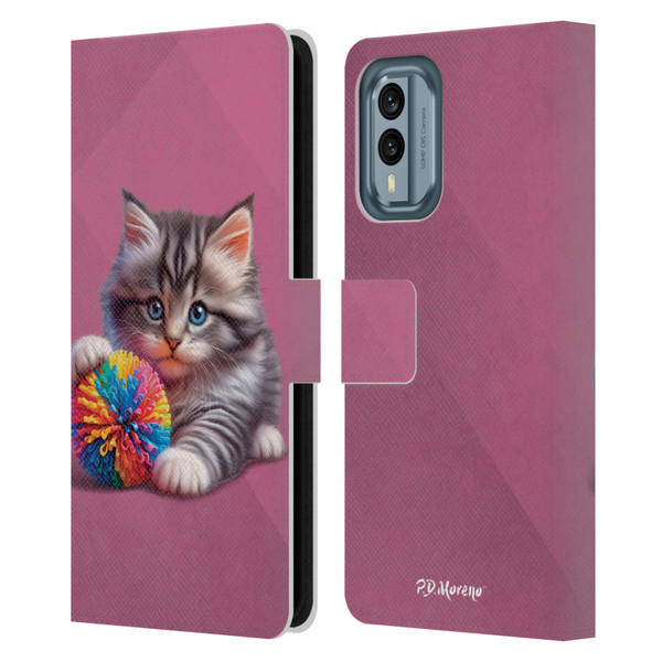 P.D. Moreno Play Cat Artwork Spikey Ball Leather Book Wallet Case Cover For Nokia X30
