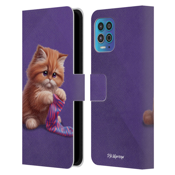 P.D. Moreno Play Cat Artwork Colorful Sock Leather Book Wallet Case Cover For Motorola Moto G100