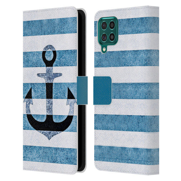 Monika Strigel Vintage Anchors Indigo Leather Book Wallet Case Cover For Samsung Galaxy F62 (2021)