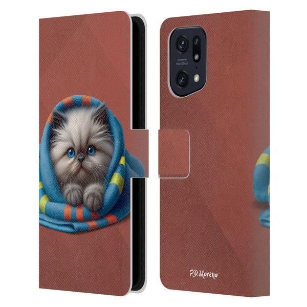 P.D. Moreno Play Cat Artwork Blue Towel Leather Book Wallet Case Cover For OPPO Find X5