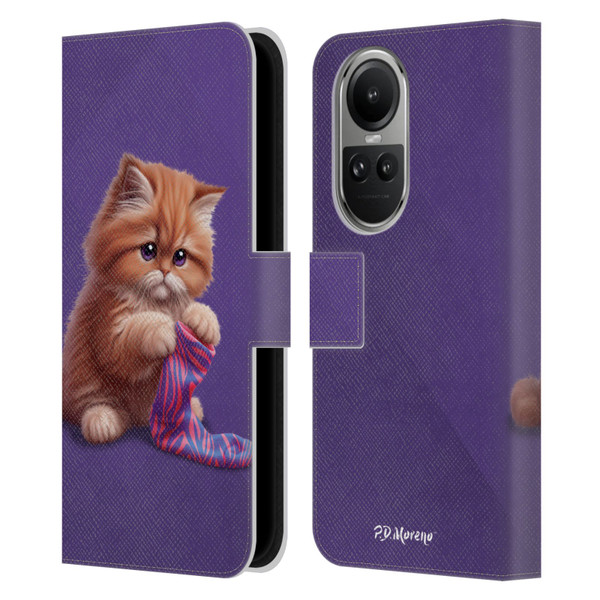 P.D. Moreno Play Cat Artwork Colorful Sock Leather Book Wallet Case Cover For OPPO Reno10 5G / Reno10 Pro 5G