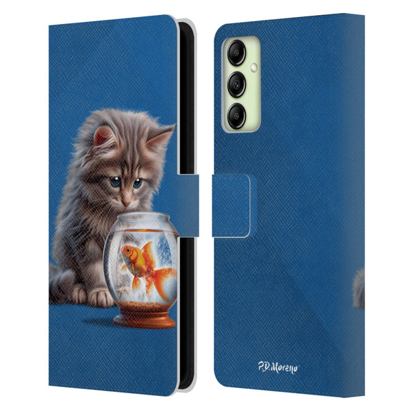 P.D. Moreno Play Cat Artwork Goldfish Leather Book Wallet Case Cover For Samsung Galaxy A14 5G