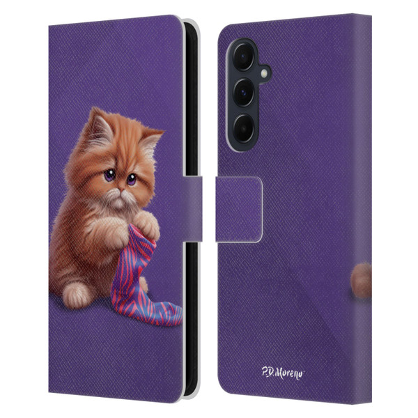 P.D. Moreno Play Cat Artwork Colorful Sock Leather Book Wallet Case Cover For Samsung Galaxy A55 5G