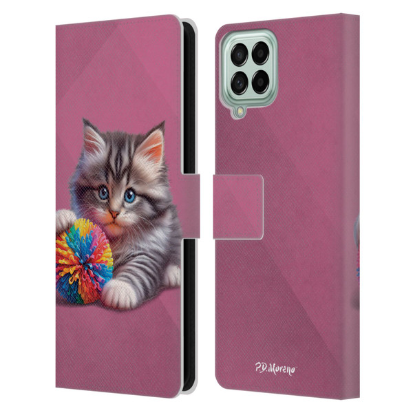 P.D. Moreno Play Cat Artwork Spikey Ball Leather Book Wallet Case Cover For Samsung Galaxy M33 (2022)