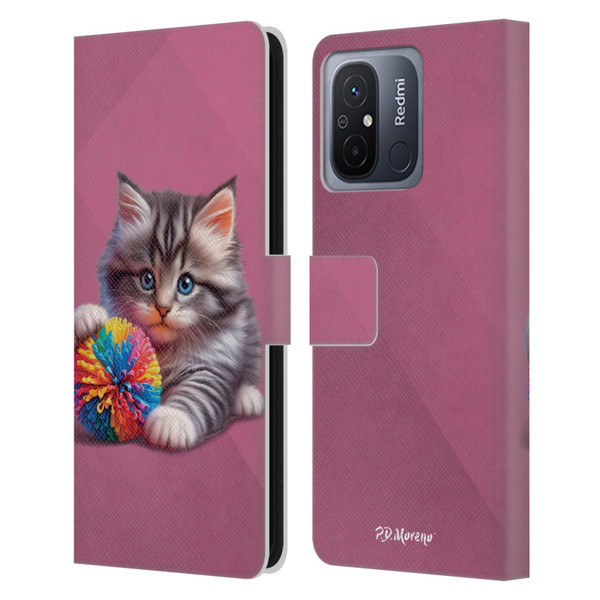 P.D. Moreno Play Cat Artwork Spikey Ball Leather Book Wallet Case Cover For Xiaomi Redmi 12C