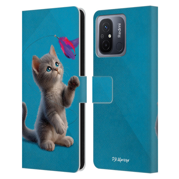 P.D. Moreno Play Cat Artwork Toy Feather Leather Book Wallet Case Cover For Xiaomi Redmi 12C