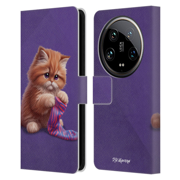 P.D. Moreno Play Cat Artwork Colorful Sock Leather Book Wallet Case Cover For Xiaomi 14 Ultra