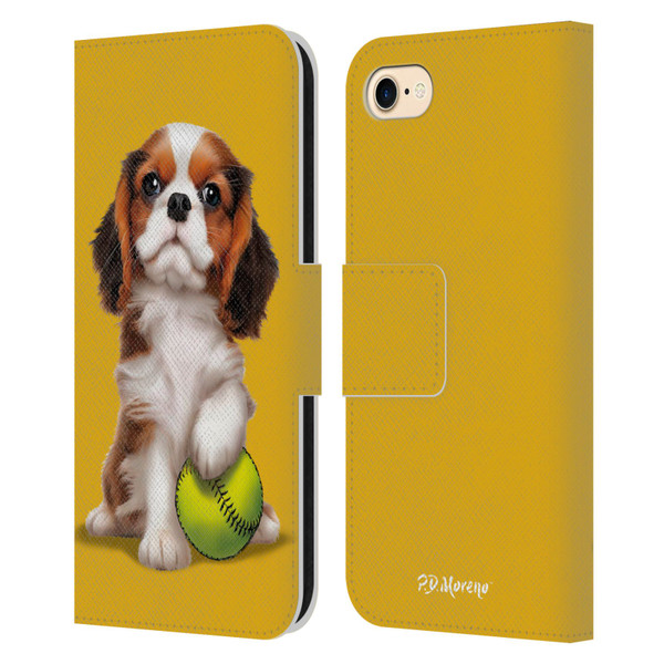P.D. Moreno Sport Puppies Cavalier King Charles Baseball Leather Book Wallet Case Cover For Apple iPhone 7 / 8 / SE 2020 & 2022