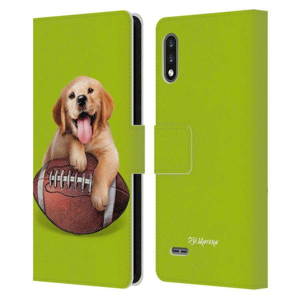 P.D. Moreno Sport Puppies Golden Retriever Football Leather Book Wallet Case Cover For LG K22