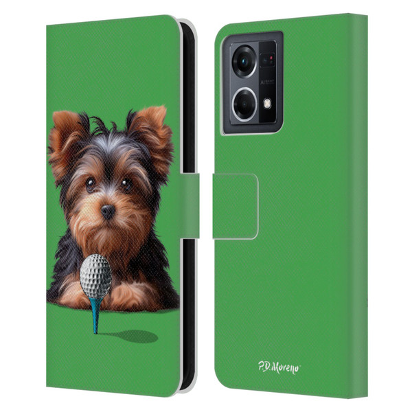 P.D. Moreno Sport Puppies Yorkshire Terrier Golf Leather Book Wallet Case Cover For OPPO Reno8 4G