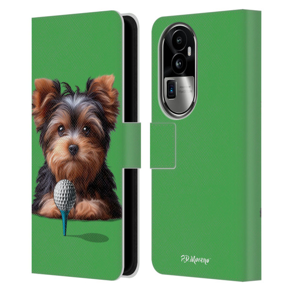 P.D. Moreno Sport Puppies Yorkshire Terrier Golf Leather Book Wallet Case Cover For OPPO Reno10 Pro+