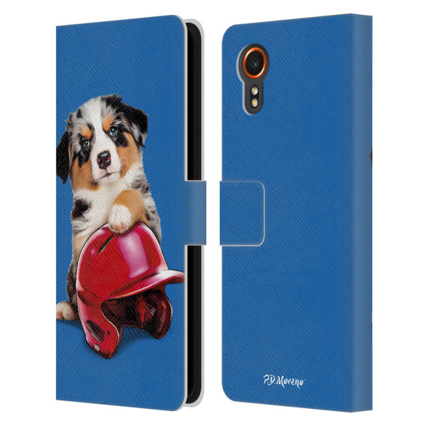 P.D. Moreno Sport Puppies Australian Shepherd Helmet Leather Book Wallet Case Cover For Samsung Galaxy Xcover7 5G