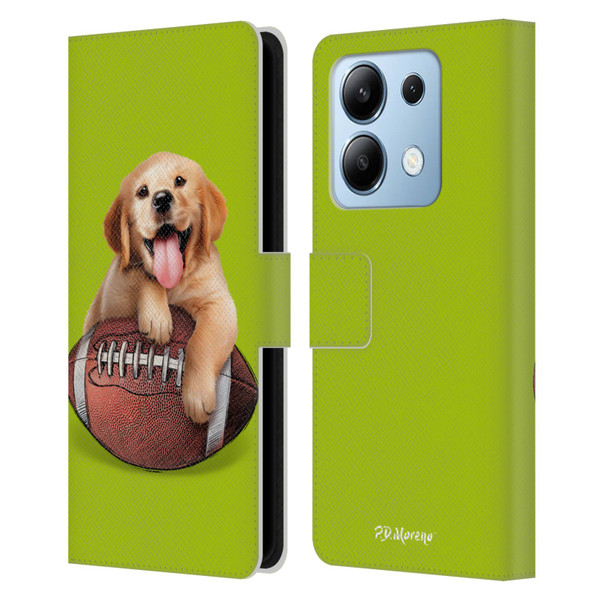 P.D. Moreno Sport Puppies Golden Retriever Football Leather Book Wallet Case Cover For Xiaomi Redmi Note 13/13 Pro 5G