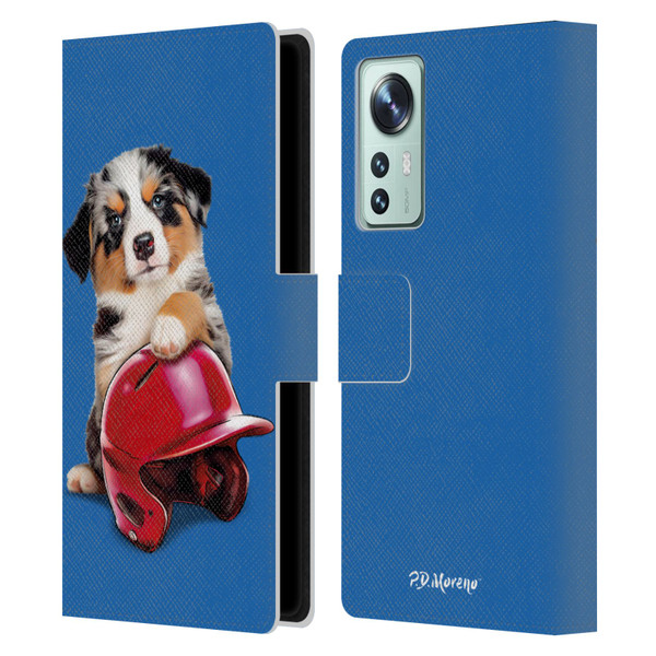 P.D. Moreno Sport Puppies Australian Shepherd Helmet Leather Book Wallet Case Cover For Xiaomi 12