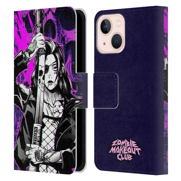 Zombie Makeout Club Graphics Death Cyber Leather Book Wallet Case Cover For Apple iPhone 13 Mini