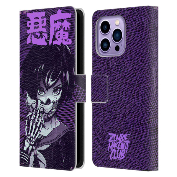 Zombie Makeout Club Graphics Skull Hand Leather Book Wallet Case Cover For Apple iPhone 14 Pro Max