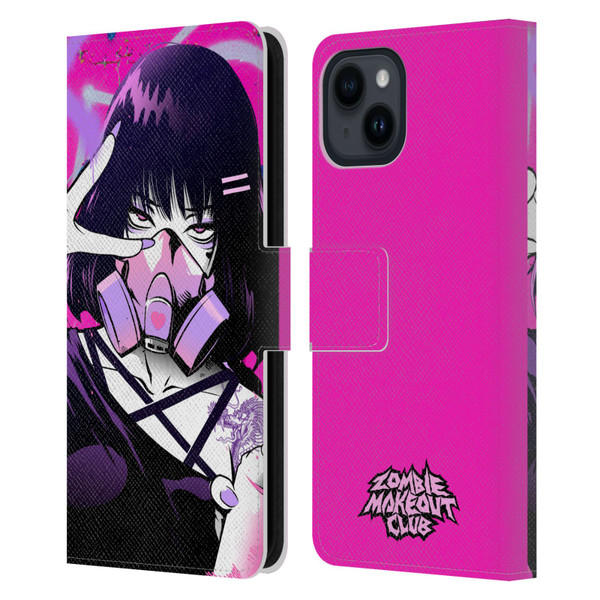 Zombie Makeout Club Graphics Facepiece Leather Book Wallet Case Cover For Apple iPhone 15