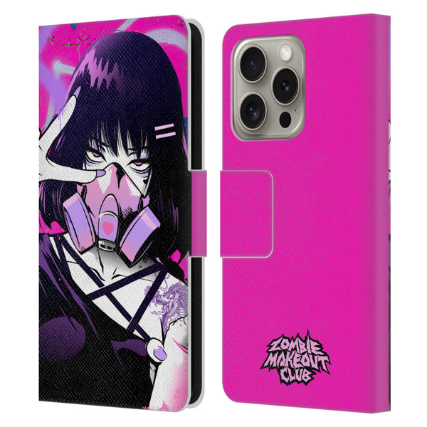Zombie Makeout Club Graphics Facepiece Leather Book Wallet Case Cover For Apple iPhone 16 Pro