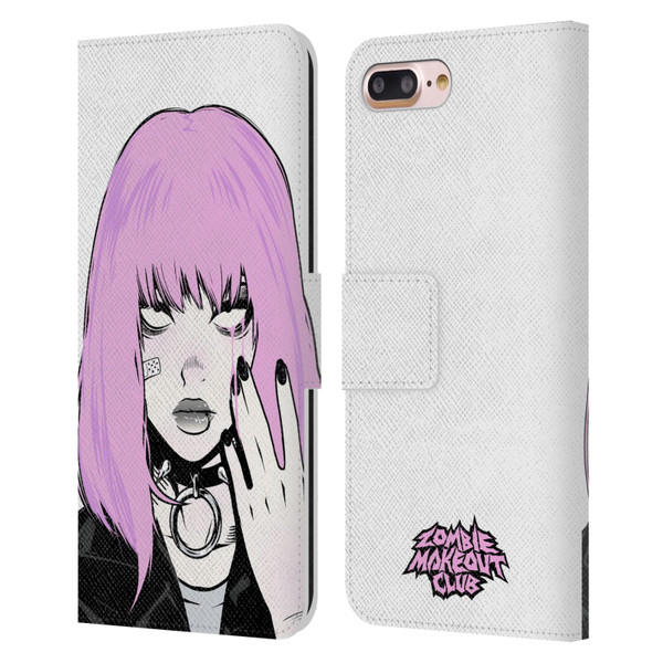 Zombie Makeout Club Graphics Pink Hair Leather Book Wallet Case Cover For Apple iPhone 7 Plus / iPhone 8 Plus