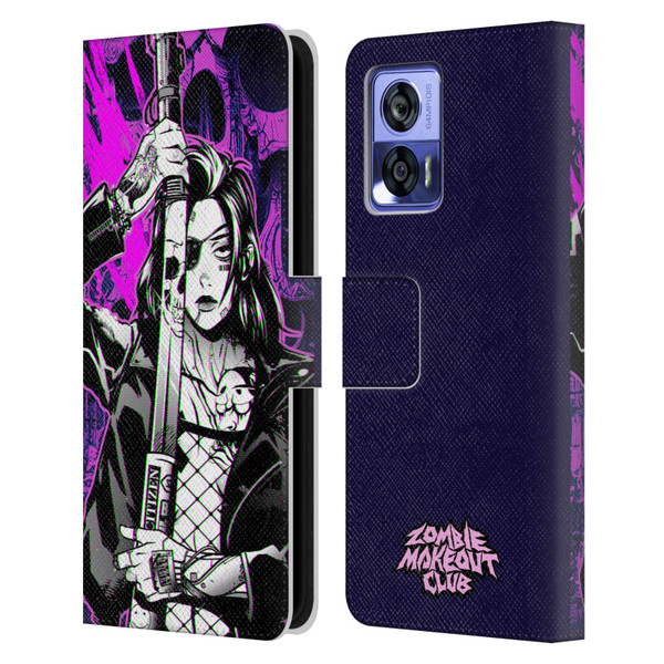 Zombie Makeout Club Graphics Death Cyber Leather Book Wallet Case Cover For Motorola Edge 30 Neo 5G