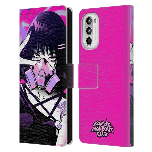 Zombie Makeout Club Graphics Facepiece Leather Book Wallet Case Cover For Motorola Moto G52