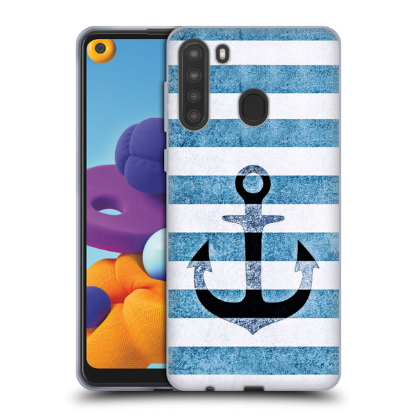 Monika Strigel Vintage Anchors Indigo Soft Gel Case for Samsung Galaxy A21 (2020)