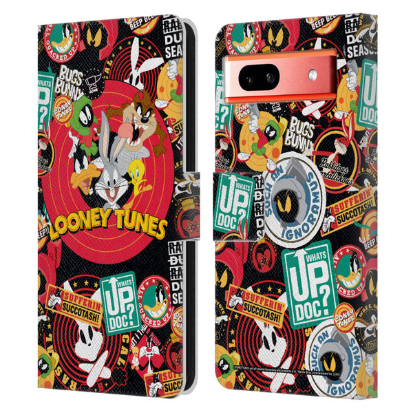 Looney Tunes Graphics and Characters Sticker Collage Leather Book Wallet Case Cover For Google Pixel 7a