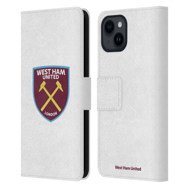 West Ham United FC Crest Full Colour White Leather Book Wallet Case Cover For Apple iPhone 15