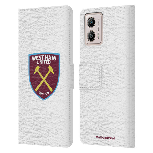 West Ham United FC Crest Full Colour White Leather Book Wallet Case Cover For Motorola Moto G53 5G