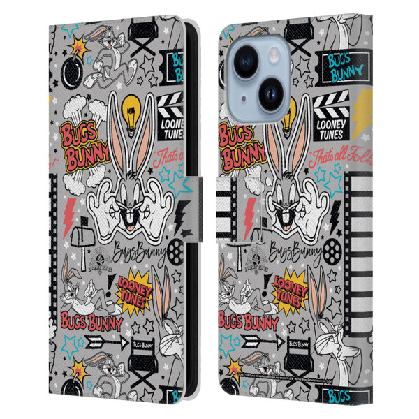 Looney Tunes Graphics and Characters Bugs Bunny Leather Book Wallet Case Cover For Apple iPhone 14 Plus