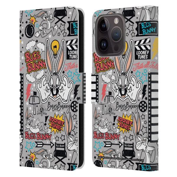 Looney Tunes Graphics and Characters Bugs Bunny Leather Book Wallet Case Cover For Apple iPhone 15 Pro