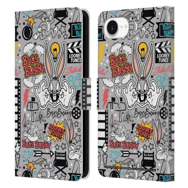 Looney Tunes Graphics and Characters Bugs Bunny Leather Book Wallet Case Cover For Apple iPhone 16e