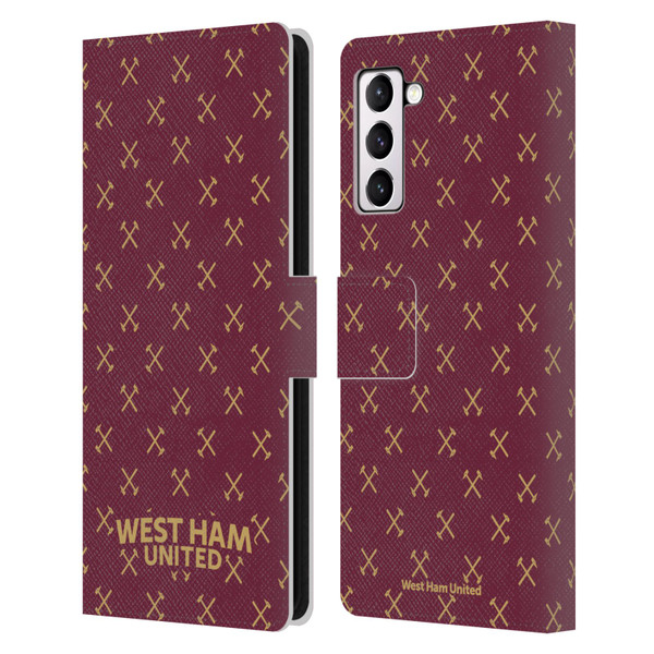 West Ham United FC Hammer Marque Kit Patterns Leather Book Wallet Case Cover For Samsung Galaxy S21+ 5G