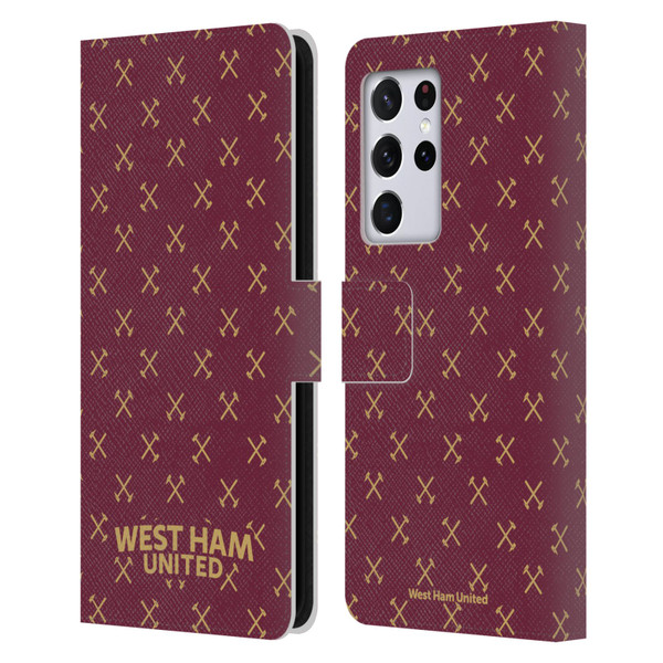 West Ham United FC Hammer Marque Kit Patterns Leather Book Wallet Case Cover For Samsung Galaxy S21 Ultra 5G