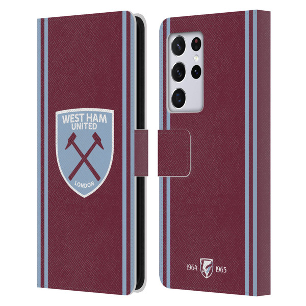 West Ham United FC 2024/25 Crest Kit Home Leather Book Wallet Case Cover For Samsung Galaxy S21 Ultra 5G