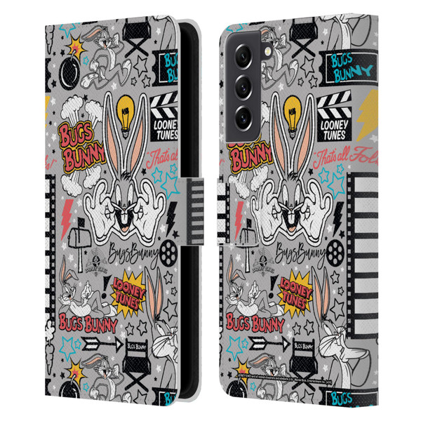 Looney Tunes Graphics and Characters Bugs Bunny Leather Book Wallet Case Cover For Samsung Galaxy S21 FE 5G