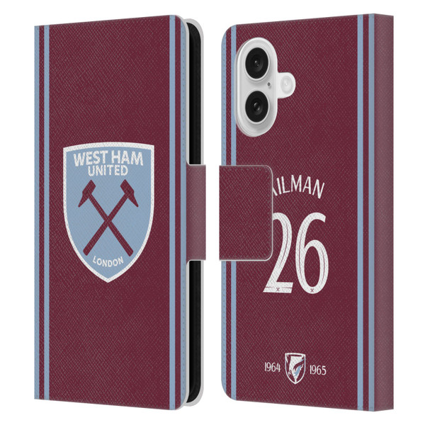 West Ham United FC 2024/25 Players Home Kit Maximilian Kilman Leather Book Wallet Case Cover For Apple iPhone 16