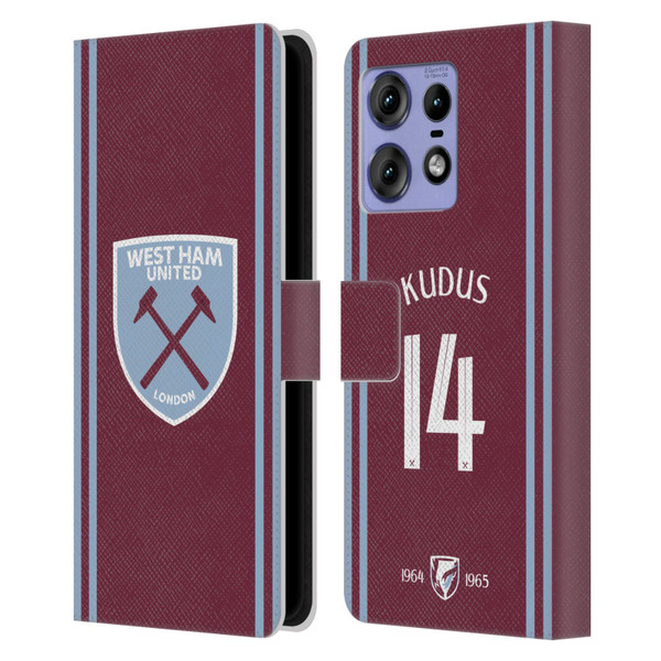 West Ham United FC 2024/25 Players Home Kit Mohammed Kudus Leather Book Wallet Case Cover For Motorola Edge 50 Pro