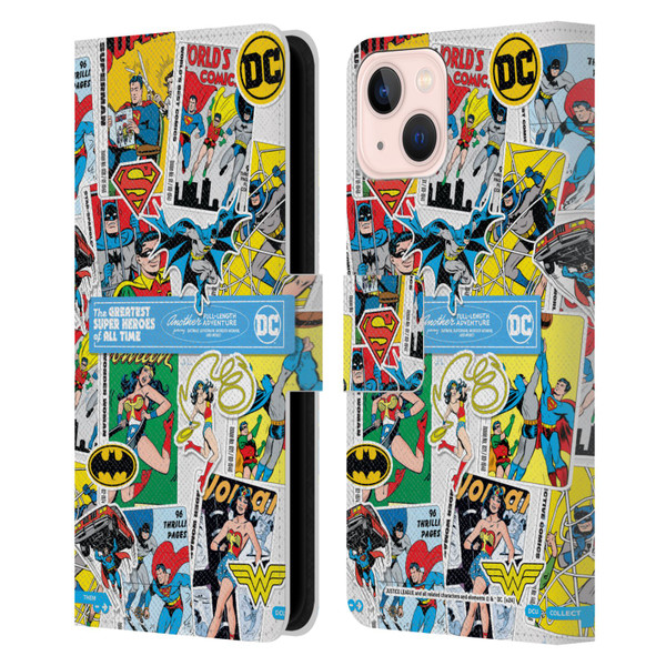 Justice League DC Comics 90th Anniversary Sticker Collage Leather Book Wallet Case Cover For Apple iPhone 13